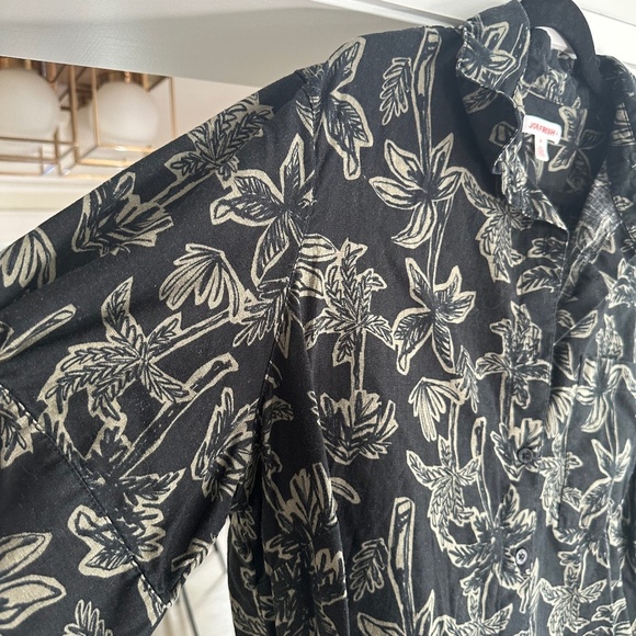 JOE FRESH Linen Blend Black & Sage Palm Print Short Sleeve Shirt Dress - Size XL - Picture 9 of 12